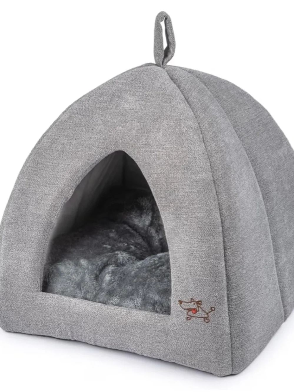 Plush Gray Pet Cave Bed with Cozy Dome